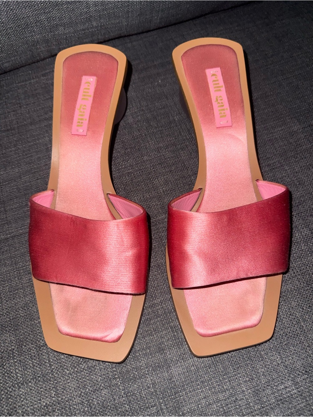 Cult Gaia Pink Satin Slide Sandals with Sculpted Ball Heel - Picture 5 of 9